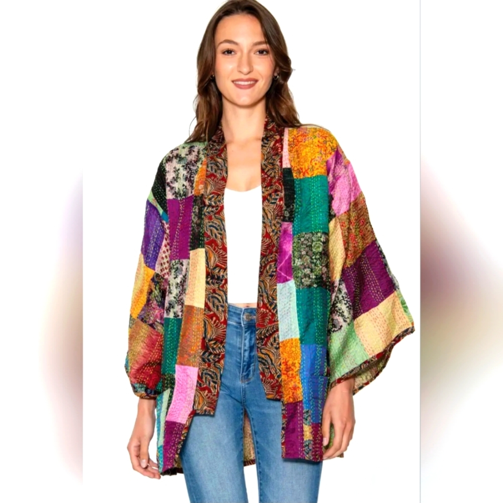 Patchwork Colors Vary Colorful Patchwork Kimono Jacket